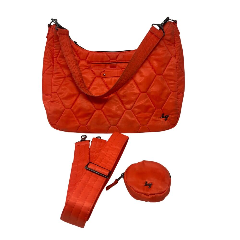 Lug Winger Papaya Orange Quilted Hobo Crossbody Bag Coin Pouch & Shoulder Strap